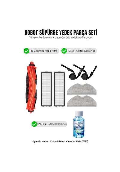 Robot Vacuum H40 Ov51 İle Uyumlu 1 Ana Fırça 2 Yan Fırça 2 Filtre 2 Mop 1 Deterjan 3.0