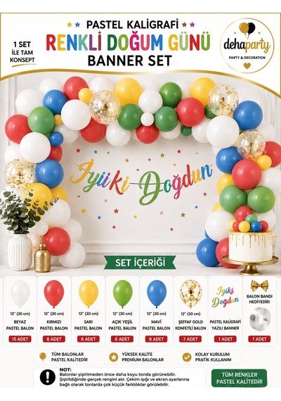 İyiki Doğdun Yazısı Gold Konfetili 57 Adet Pastel Kırmızı Mavi Sarı Yeşil Balon Parti Konsepti Doğum Günü Seti Süs Çok Renkli İyiki Doğdun Yazısı Gold Konfetili 57 Adet Pastel Kırmızı Mavi Sarı Yeşil Balon Parti Konsepti Doğum Günü Seti Süs Çok Renkli