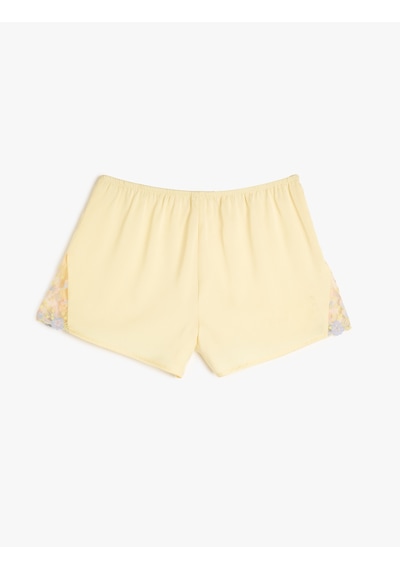 Koton Pijama Altı Şort Çiçekli Beli Lastikli Sarı 3slk80018mw