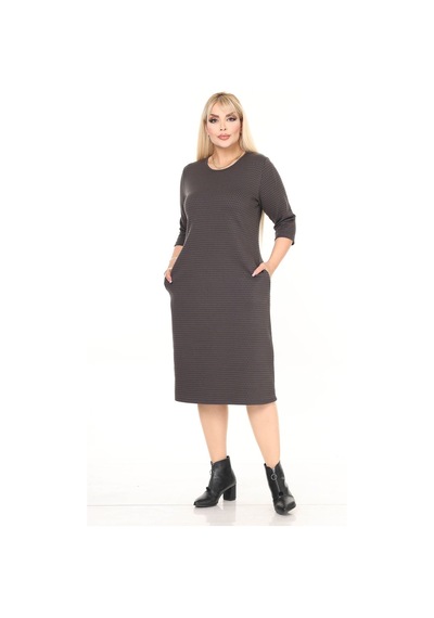 Çift Cepli Desenli Esnek Kışlık Büyük Beden Midi Elbise 27d-2732 Yeşil