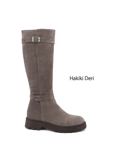 Gönderir Kadın Vizon Süet Fermuarlı Kauçuk Taban Hakiki Deri Çizme Dkzc55935749