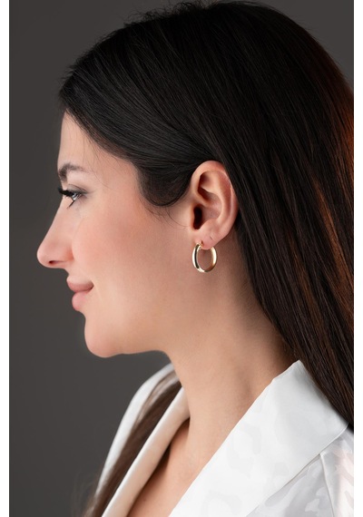 925 Ayar Gümüş 20 Mm Gold Kaplama Sade Halka Model Şarnel Küpe Gold