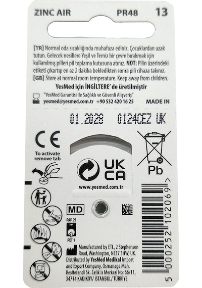 Yesmed Extra Power 13 No İşitme Kulak Pili 5paketx6adet 30pil