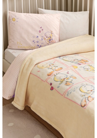 Puffy Tweety Frame Wellsoft Lisanslı Bebek Battaniyesi - Sarı