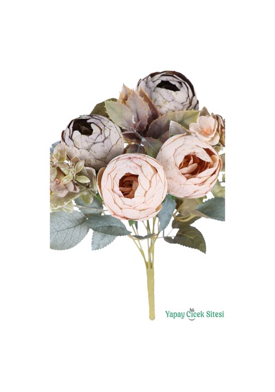 Yapay Çiçek Sitesi Yapay Şakayık Görünümlü Premium Ranunkulus Demeti 35 Cm Şampanya Krem
