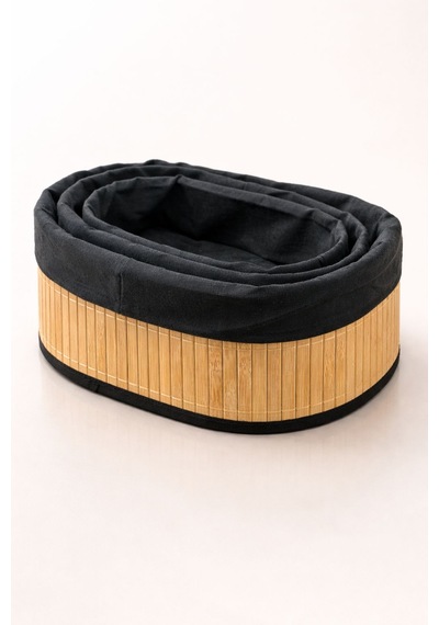 3 Lü Oval Bambu Organizer Düzenleyici Saklama Kutusu Sepet siyah
