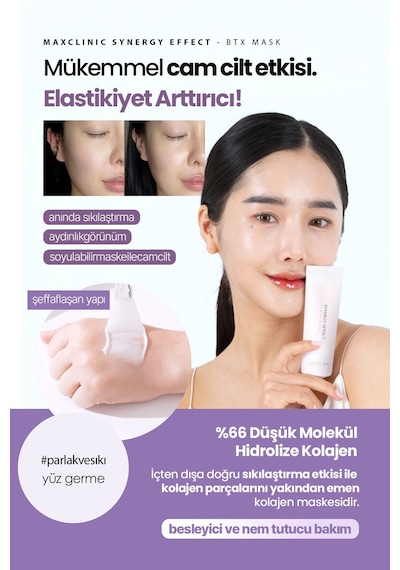 Maxclinic Soyulan Cam Cilt Maske Kolajen ve Botalinium Maxclinic BTX Botoks Mask