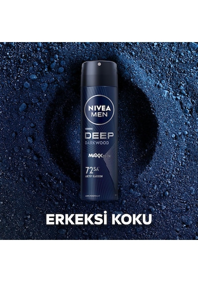 Nıvea Men Erkek Sprey Deodorant Deep Darkwood 150ml, 72 Saat Anti-perspirant Ter Ve Ter Kokusuna Karşı Koruma, Maskül