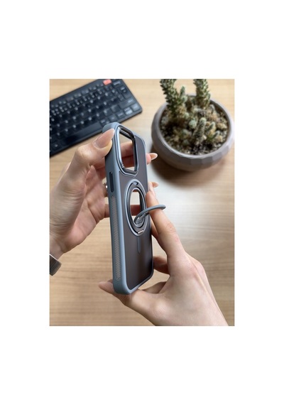 Apple iPhone Uyumlu 14 Pro Max Standlı Ve Yüzüklü Magsafe Kılıf Soocase721 Kahverengi