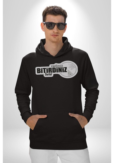 Yediniz Bitrdiniz Beni Yazılı Kadın Erkek Siyah Kapüşonlu Sweatshirt Hoodie Siyah