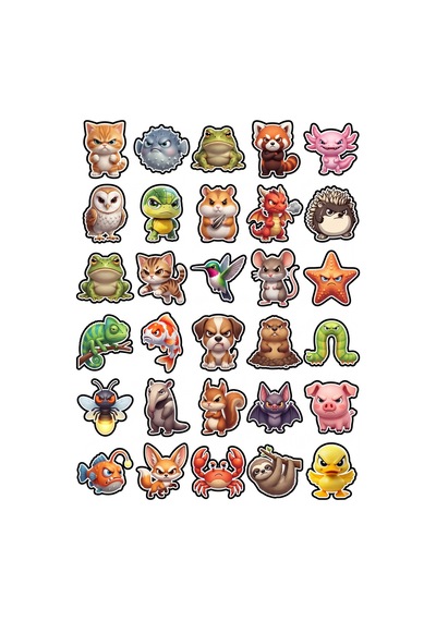 Sevimli Hayvanlar Chibi Sticker Seti 150 Adet - 5'li Mega Paket No69 - Laptop Defter Ajanda Çok Renkli