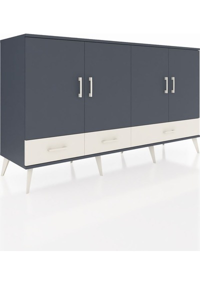Hyperion Konsol 6 Raflı 3 Çekmeceli 4 Kapaklı 176x44x99 Antrasit- Antrasit-antrasit/aytaşı
