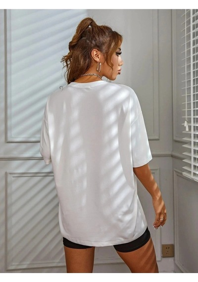 Startmore Kadın Beyaz Houston Baskılı Oversize T-shirt Beyaz