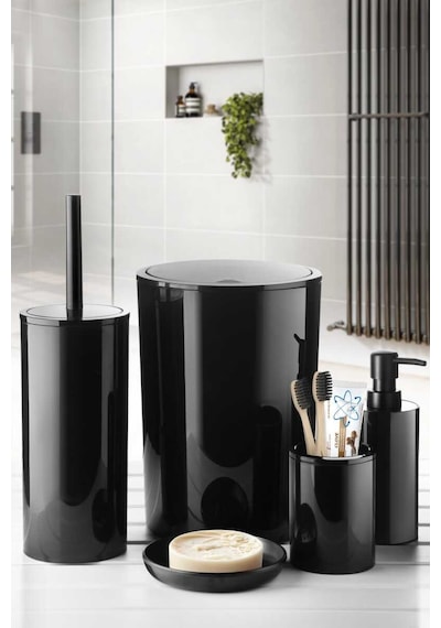 Primanova Flores 5'li Banyo Seti - Siyah Siyah