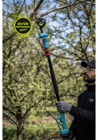 R-9108-9908-sırık 3lü Set Şarjlı Testere Ve Budama Makası Ve 2 Metre Teleskobik Uzatma Kolu 21v - 3.0 Ah - Dijital Göstergeli