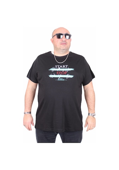 Moc Grande Mocgrande Erkek Büyük Beden Sıfır Yaka Tişört Start Stop 25178 Sıyah Siyah