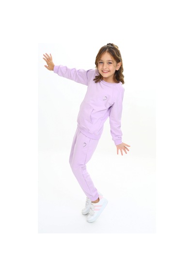 Toontoy Kids Toontoy Kız Çocuk Reglan Kol Kanguru Cepli Nakışlı Eşofman Takım Lila