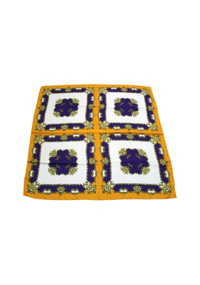Tikitonki Kare Kesim Etnik Çiçek Desenli Saten Turuncu Eşarp - 90x90 Sarı Sarı