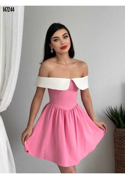 Kimkapar Nalia Beyaz Yakalı Elbise Pembe