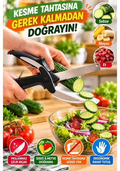 Panolu Makas Paslanmaz Çelik Sebze Meyve Et Doğrayıcı Çok Amaçlı Mutfak Makası Pratik Dilimleyici
