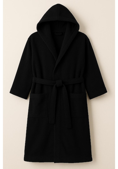 Pamuklu Kapşonlu Büyük Beden Siyah Renkli Bornoz 7xl-6x-5xl Siyah