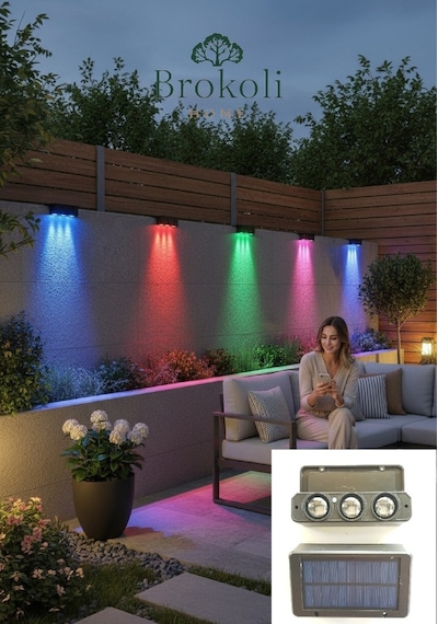 Güneş Enerjili 3 Led Li Duvar Aydınlatma Köşebent 5 Renkli Dekoratif Aydınlatma Bahçe Dekorasyon