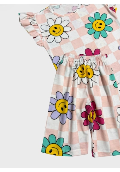 Aliş Kids Kız Çocuk Pamuklu Yavruağzı Papatya Çiçek Desenli Kısa Kollu Şortlu Yazlık Pijama Takımı Aliş Kids Kız Çocuk Pamuklu Yavruağzı Papatya Çiçek Desenli Kısa Kollu Şortlu Yazlık Pijama Takımı
