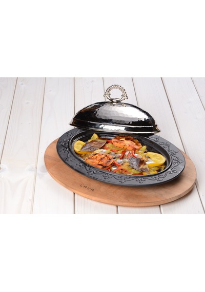 Lava Döner, Kebap Tabağı Siyah Mat Oval 28x20cm Kapaklı