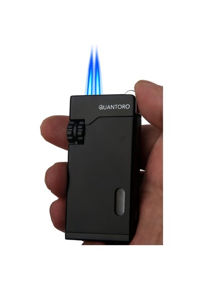 Quantoro Çift Torch Pürmüz Siyah Metal Puro Çakmağı - Trz1141
