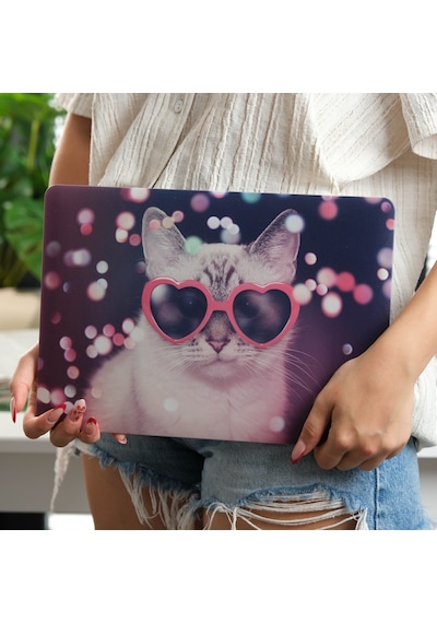 Apple Uyumlu MacBook Pro 13 İnç Kılıf A2338 M1 M2 A2251 A2289 A1706 A1708 A1989 A2159 Tpu Uv Kedi Baskılı Pembe
