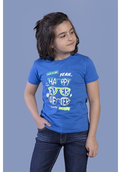 Toontoy Kids Toontoy Erkek Çocuk Baskılı Bisiklet Yaka Kısa Kollu Tişört Saks