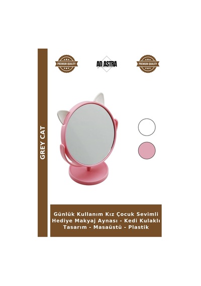 Günlük Kullanım Kız Çocuk Sevimli Hediye Makyaj Aynası - Kedi Kulaklı Tasarım - Masaüstü - Plastik Çok Renkli
