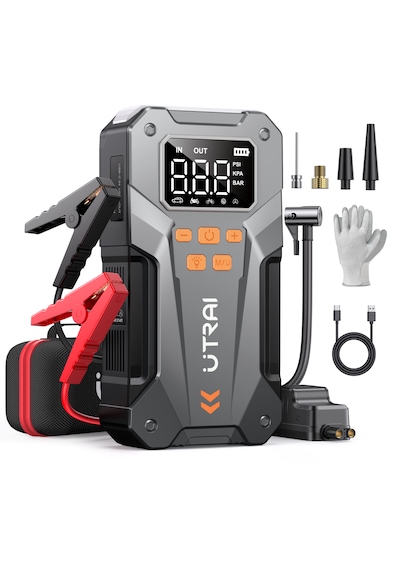 UTRAI Jstar JS20 10000mAh 5000A Jump Starter Taşınabilir Akü Takviye Cihazı + Lastik Şişirme Pompası (18W QC3.0 + Çanta + LED Lamba + Powerbank + Eldiven)