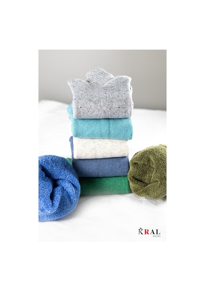 Kral Socks 5 Çift Kadın Yün Termal Kulak Detaylı Isı Emici Kışlık Çorap Renkli Karışık ASORTİ