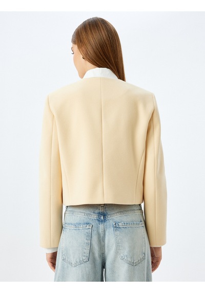 Koton Yakasız Cep Detaylı Slim Fit Crop Ceket Krema 5wak20265ew Krema Krem