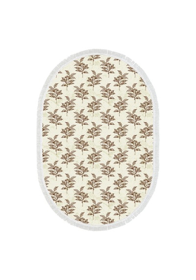 Alanur Home Kaymaz Dijital Mutfak & Salon Halı Star Pamuk Saçaklı Oval Vintage Al5011 Bej