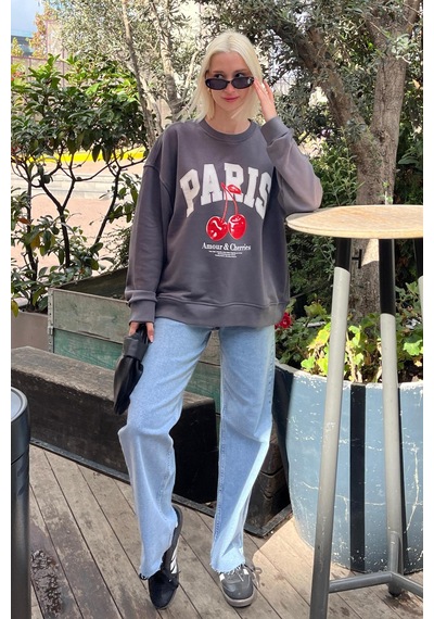Füme Bisiklet Yaka Basic Sweatshirt Mg2233
