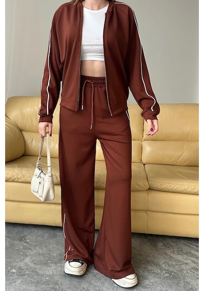 Balenbi Kadın Modal Kumaş Çift Biyeli Fermuarlı Takım 1127 Kahverengi
