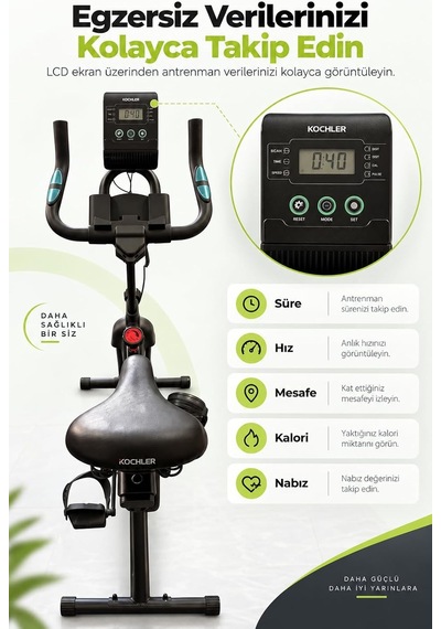 Spin Kondisyon Bisikleti 4 Kg Volanlı, Ayarlanabilir Dirençli Egzersiz Bisikleti Yeşil Genel
