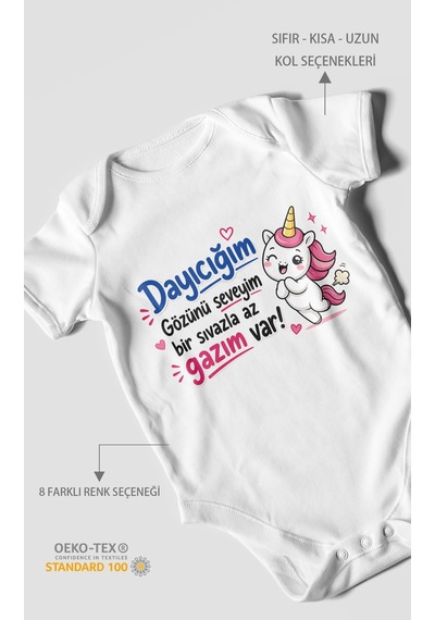 Morivokids Dayıya Özel Kısa Kollu Bebek Body %100 Pamuk Zbn190-kk Beyaz