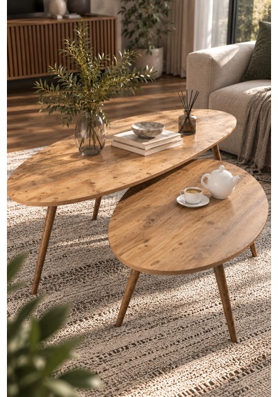 Sulorahome Elips Formlu 2'li Orta Sehpa Seti Kahverengi Suntalam Açık Kahverengi Sulorahome Elips Formlu 2'li Orta Sehpa Seti Kahverengi Suntalam Açık Kahverengi