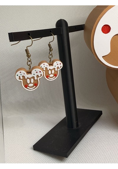 Mickey Gingerbread Yılbaşı Küpe Çifti - Zencefilli Kurabiye Temalı Eğlenceli Kış Aksesuarı Kahverengi
