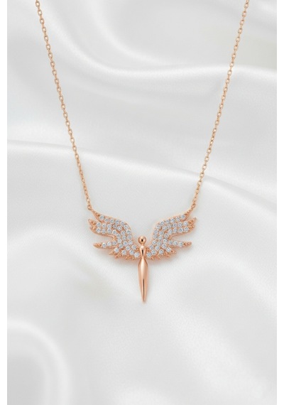 Çekirdekjewelry 925 Ayar Gümüş Mikail Melek Kolye Pembe