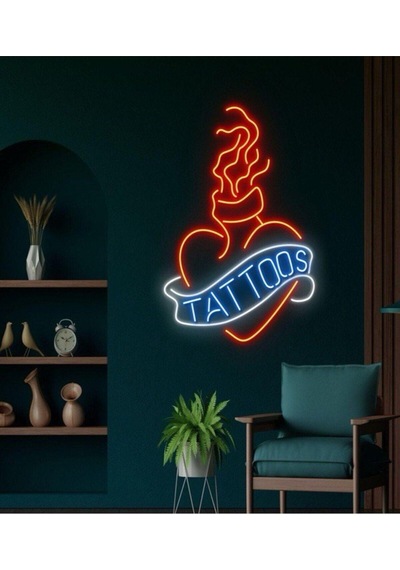 Tattoos Yazılı Neon Tabela Mavi