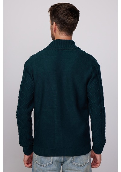 Tudors Erkek Slim Fit Dar Kesim Desenli Yumuşak Dokulu Düğmeli Yeşil Hırka-28816 Yeşil