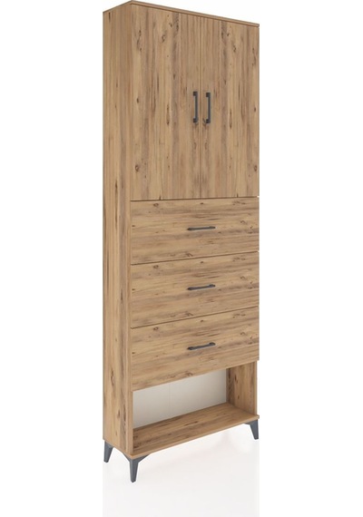 Arges Dolap 3 Raflı 3 Çekmeceli 2 Kapaklı 88x30x243 Çam-çam Atlas Çam