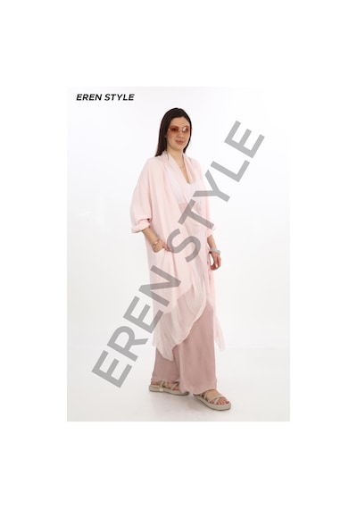 Eren Style Italyan Ipek Detaylı Oversize Kaftan & Bluz-8711 Pudra