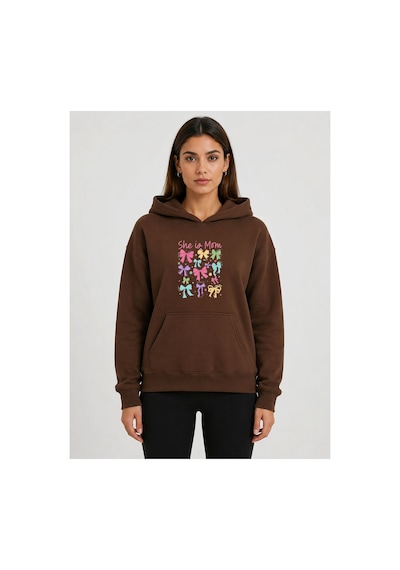 Herkesemoda Renkli Kurdeleler Baskılı Kapüşonlu 2 İplik Şardonlu Sweatshirt Kahverengi Herkesemoda Renkli Kurdeleler Baskılı Kapüşonlu 2 İplik Şardonlu Sweatshirt Kahverengi