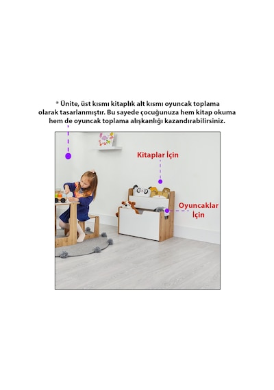 Minera 0-6 Yaş Turna Montessori Ahşap Çocuk Kitaplığı ve Oyuncak Toplama Ünitesi