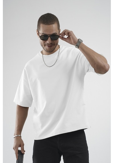 King Brich Oversize Kalıp Basic %100 Pamuklu Erkek Tişört Beyaz